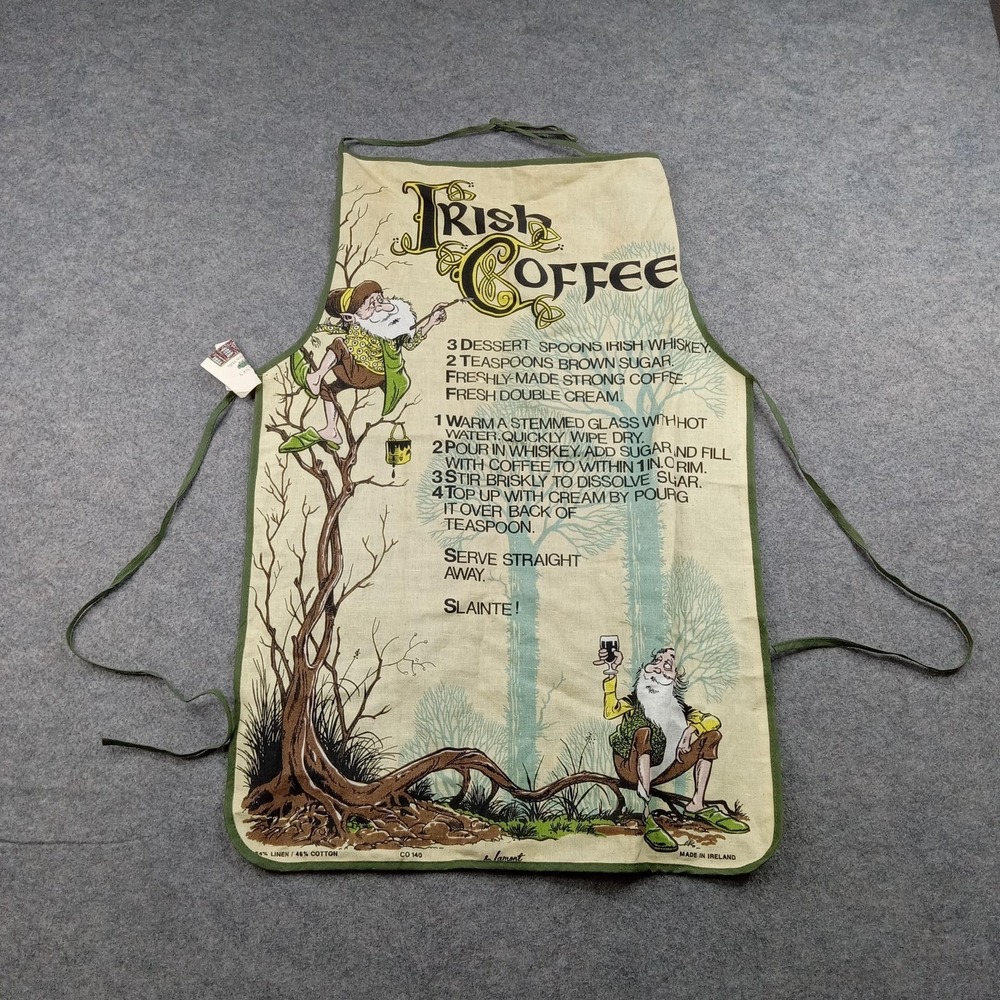 Blarney Woollen Mills Irish Coffee Bib Apron One Size Ireland Linen Cotton Vtg‎